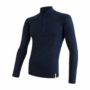 SENSOR MERINO DF pánské triko dl. rukáv zip deep blue Velikost: XL