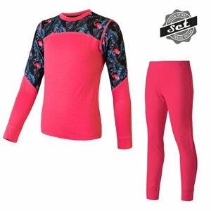 SENSOR MERINO IMPRESS SET dětský triko dl.rukáv + spodky magenta/floral Velikost: 110