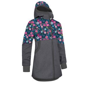 Unuo, Dívčí softshellový kabát s fleecem Street, Žíhaná Antracitová, Květinky Velikost: 134/140