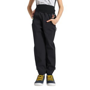 Unuo, Dětské softshellové kalhoty s fleecem Basic, Černá, Roboti Velikost: 98/104