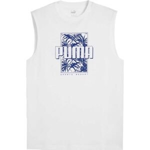Puma ESSENTIALS + PALMS RESORT SLEEVESS TEE Pánské triko bez rukávů, bílá, velikost