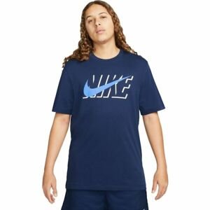 Nike NSW TEE SWOOSH BLOCK Pánské tričko, tmavě modrá, velikost XXL