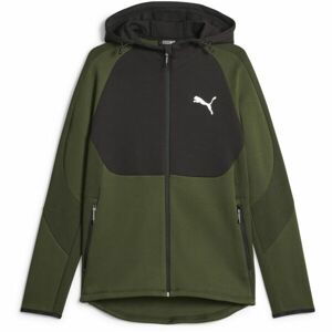 Puma EVOSTRIPE FULL ZIP HOODIE Pánská mikina, tmavě zelená, velikost