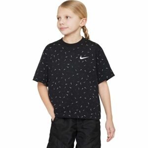 Nike NSW TEE BOXY SWOOSH AOP Dívčí tričko, černá, velikost M