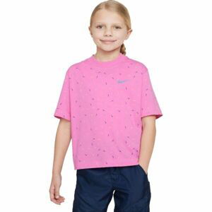Nike NSW TEE BOXY SWOOSH AOP Dívčí tričko, růžová, velikost L