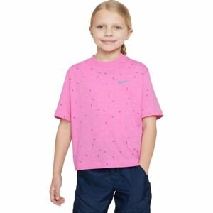 Nike SPORTSWEAR BOXY SWOOSH Dívčí tričko, růžová, velikost S