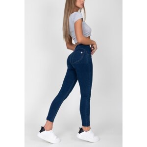 Hugz Jeans - Dark Blue - Denim - Mid Waist - Yellow stitch, M, modrá