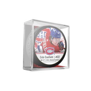 Montreal Canadiens puk souvenir hockey puck in cube Cole Caufield #22 91336