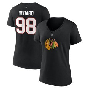 Chicago Blackhawks dámské tričko Connor Bedard #98 Draft 2023 Stack Logo Name & Number V-Neck Black Fanatics Branded 104820