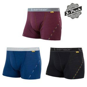 Boxerky SENSOR MERINO AIR 3pack černé/modré/vínové Velikost: S