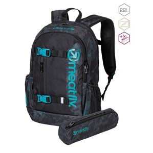 Batoh meatfly basejumper + penál zdarma černá/petrolejová 22l