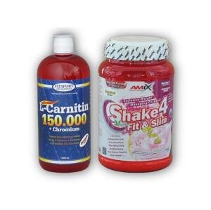 Fitsport L-Carnitin 150000+Chrom.1l+Shake 4 Fit Slim 1kg - Citron - strawberry