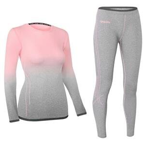 Spokey FLORA Set dámského termoprádla - triko a spodky, růžovo-šedá - L/XL