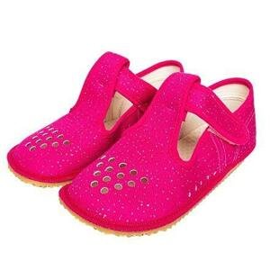 BEDA s.r.o. Dětské barefootové textilní papuče na suchý zip Beda - růžová - EU 24
