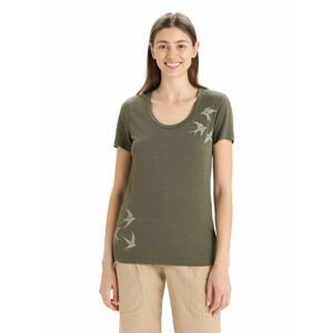 ICEBREAKER Wmns Tech Lite II SS Scoop Tee Swarming Shapes, Loden velikost: XL