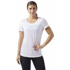 Reebok REEBOK LINEAR READ SCOOP NECK Dámské sportovní tričko, Bílá,Světle modrá, velikost