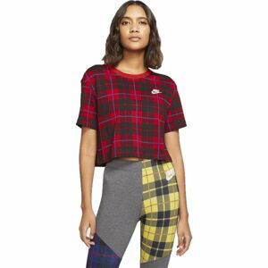 Nike NSW TEE FUTURA PLAID CROP Dámské tričko, červená, velikost S