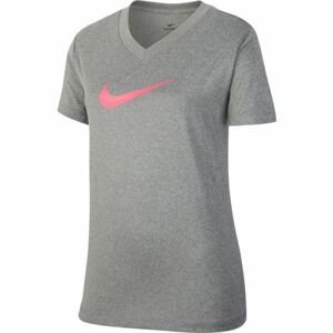 Nike DRY TEE LEG VNECK SWOOSH G Dívčí tričko, šedá, velikost L