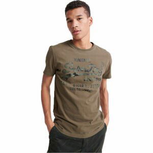 Superdry VL SHIRT SHOP BONDED TEE hnědá M - Pánské tričko