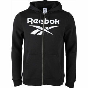 Reebok FLEECE FULL-ZIP HOODIE M Pánská mikina, Černá,Bílá, velikost