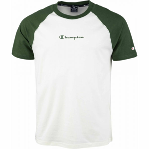 Champion CREWNECK T-SHIRT Pánské tričko, Bílá,Tmavě zelená, velikost