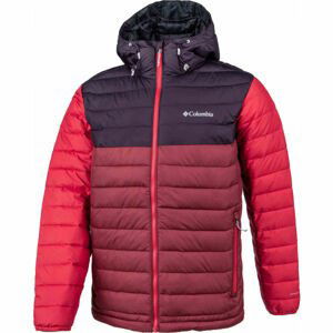 Columbia POWDER LITE HOODED JACKET Pánská bunda, Vínová,Červená,Bílá,Tmavě modrá, velikost XL