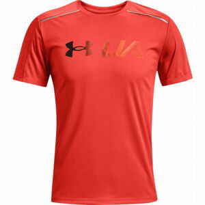 Under Armour RUN GRAPHIC PRINT FILL SS Pánské triko, Červená,Oranžová, velikost XL