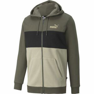 Puma ESS COLORBLOCK FZ HOODIE FL Sportovní mikina, khaki, velikost M