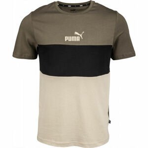 Puma ESS COLORBLOCK TEE Pánské triko, khaki, velikost XL