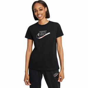 Nike NSW TEE FUTURA W Dámské tričko, Černá,Růžová, velikost XS