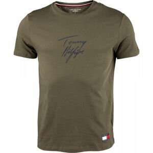 Tommy Hilfiger CN SS TEE LOGO Pánské tričko, Khaki, velikost M