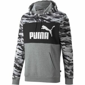 Puma ESSENTIALS+ CAMO HOODIE Pánská sportovní mikina, šedá, veľkosť L