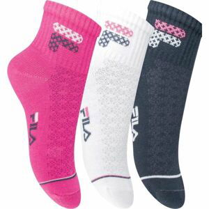 Fila JUNIOR GIRL 3P Dívčí kotníkové ponožky, Růžová,Bílá,Tmavě modrá, velikost 27-30