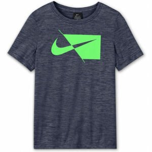 Nike DRY HBR SS TOP B Chlapecké tréninkové tričko, Tmavě modrá,Reflexní neon, velikost M