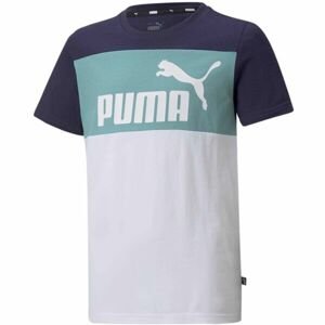 Puma ESS+COLORBLOCK TEE Chlapecké triko, Bílá,Tmavě modrá,Zelená, velikost 116