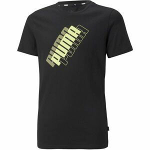 Puma POWER LOGO TEE B Chlapecké triko, Černá,Žlutá, velikost