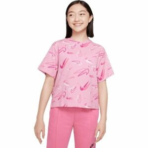 Nike NK NSW TEE BOXY SWOOSHFETTI Dámské tričko, růžová, velikost XL