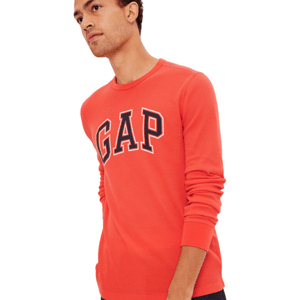 GAP WAFFLE CREW LOGO Pánské tričko s dlouhým rukávem, oranžová, veľkosť XL